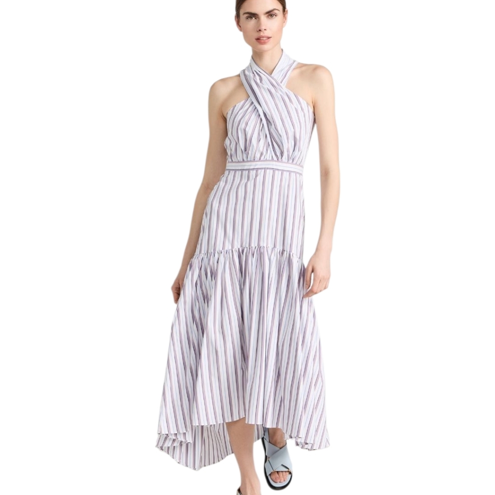NWT VERONICA BEARD Radley Multi Stripe Poplin Criss Cross Halter Sun Dress 4 - Picture 14 of 16